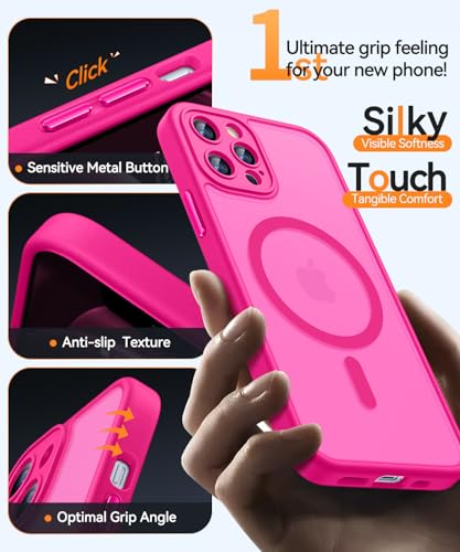 Image of CANSHN Magnetic Compatible with iPhone 12 Pro Max Case, Upgraded [Full Camera Protection] [Compatible with Magsafe] [Translucent Matte] Shockproof Protective Phone Cover 6.7 Inch - Hot Pink