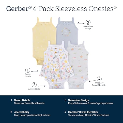 Image of Gerber Baby Girls Multi-Pack Sleeveless Onesies Bodysuit