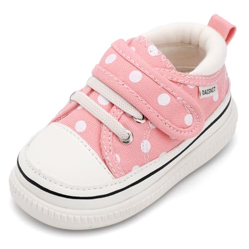 OAISNIT Baby Boys Girls Squeaky Shoes Anti-Slip Soft Rubber Sole Canvas Sneakers Toddler First Walkers (A-Pink, 4.5 Toddler)