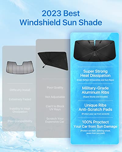 Andobil Windshield Sun Shade Car, [Newest Ice Crystal Nano Cold Reflector] Protect Car From Sun Rays Damage Umbrella Sun Shade For Most Of Car Suv Truck - Keeps Car Cool & Comfy (29.5"-57" Medium) #TOP4