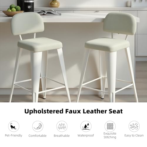 Tbillionnext 24" Bar Stools Set of 4, Faux Leather Counter Height Barstools with Low Back, Upholstered Bar Chairs with Pet-Friendly Design, Off-White by Tbillionnext - Used condition - Image 3
