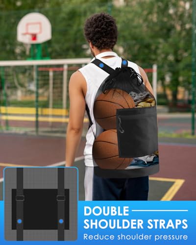 BROTOU Soccer Ball Bag with Double Shoulder Strap Large Mesh Sports Equipment Net Bag with Top Handle Heavy Duty Drawstring Bags Team Work for Basketball, Volleyball, Baseball, Swimming Gear - Thumbnail 3