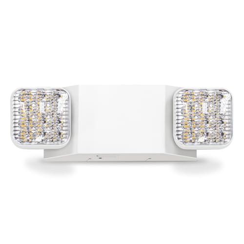 1PK LED Emergency Lights, Commercial Emergency Lights for Business, Power Outages, Offices, with Backup Battery (90 Minutes), Wall Mount, Hard Wired, 120-277V, Fire Resistant (94V-0) UL