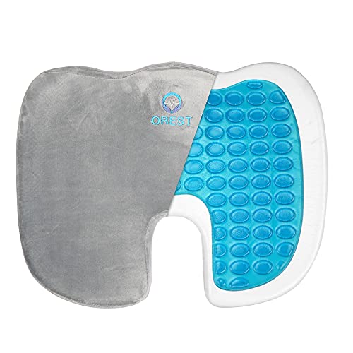OREST Everlasting Comfort Office Chair Cushion with Free Extra Cover Non Slip Orthopedic Car Seat Cushion for Tailbone Pain Relief Gel Coccyx Seat Cushion/Pillow/Pad Grey