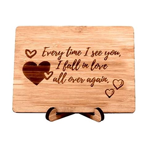 Zuaart Love Greeting Card Handmade With Real Bamboo Wood and Stand- Every time i see you i fall in love all over again - Perfect for love, Woman’s day, wife husband girlfriend boyfriend fiancée Cover