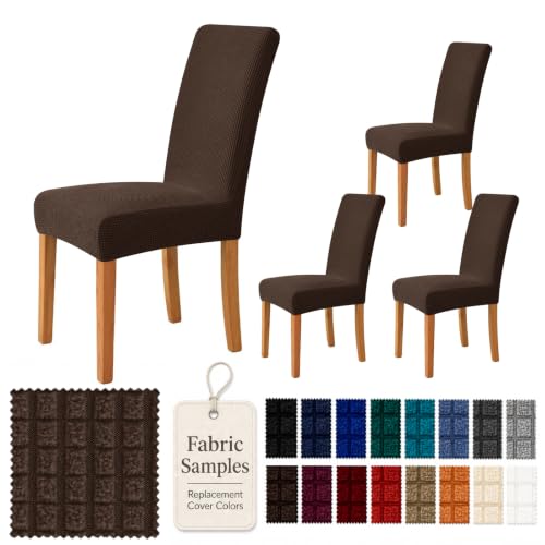 YEMYHOM Dining Chair Covers Set of 4, Stretch Parsons Chair Slipcovers, Super Soft Removable Washable Kitchen Chair Protector Cover for Dining Room, Restaurant, Banquet (Coffee)