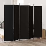 Tidyard Divisorio a 5 Pannelli Nero 250x200 cm in Tessuto e Ferro, Pieghevole, Paravento per Privacy, Arredo Moderno per Casa e Ufficio 350189