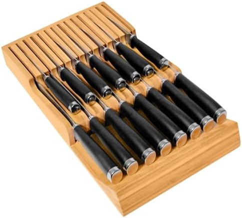 Flareware Bamboo Knife Drawer Organizer, 15-Slot In-drawer Knife ...