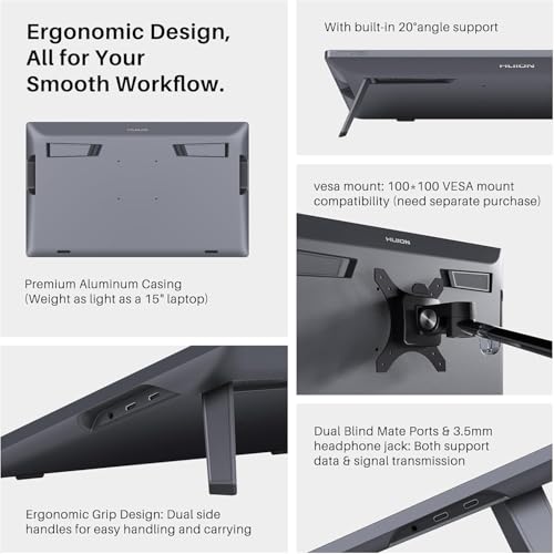 HUION Kamvas Pro 19 4K UHD Drawing Tablet with Screen, 18.4 Inch Finger-Touch Graphics Tablet with Pentech 4.0 16384 Pen Pressure PW600 and PW600S, Ideal for Digital Drawing and Professional Designs - Image 8