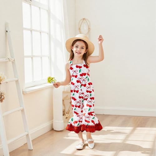 Emmababy Cherry Outfit Toddler Girl Bell Bottom Romper Fruit Print Jumpsuit Suspender Flare Pants Kids Wide Leg Overalls 1-6T2