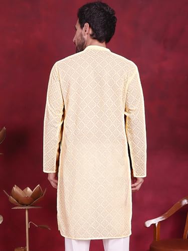 Image of Jompers Men's Regular Fit Georgette Chikankari Embroider Kurtas