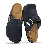 Project Cloud 100% Genuine Leather Footbed Clogs for Women - Memory Foam Arch Support Slippers for Women - Trendy Slip-ons Women's Mules & Clogs Sandals (Benton, NAVYSUEDE, 9)