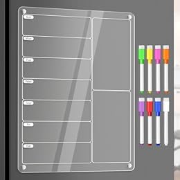 Acrylic Meal Planner Weekly Calendar Menu Board for Kitchen, w/ 8 Markers