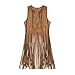 Women's Fringe Vest 70s Hippie Costume Faux Suede Sleeveless Tassel Long Cardigan Jacket Cowgirl Western Tops Halloween Khaki