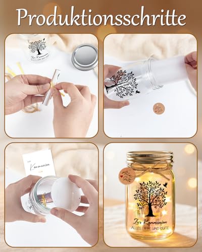 Geldgeschenk Kommunion, LED Flaschenlicht mit Grußkarte, Kommunion Geschenke für Mädchen Junge - Alles Liebe und Gute