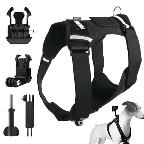 Hjatirace Hundegeschirr für Kamera – mit Montagefuß, verstellbarer Halterung, Brustgurt für kleine Hunde, für Spaziergänge im Freien, Training, tägliche Reisen, Abenteuer, Sport, Fotografie