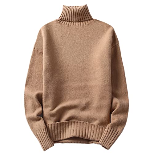 Pull col roulé homme kaki anti-froid en maille tricot confortable taille M chic
