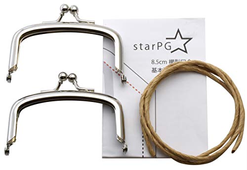 starPG 差し込み式 がま口 口金 入門 セット 口金2本 型紙 紙紐 付き (シルバー 櫛型 8.5cm)