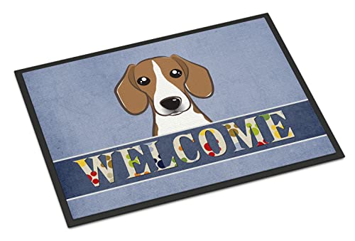 Caroline's Treasures BB1425JMAT Beagle Welcome Doormat 24x36, Blue Front Door Mat Indoor Outdoor Rugs for Entryway, Non Slip Washable Low Pile, 24H X 36W