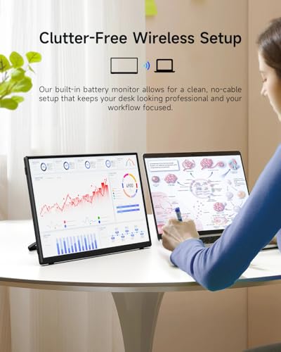 Image of 2.5K 15.6'' Portable Monitor + 15.6'' Wireless Portable Monitor for Laptop with 8000mAh Battery