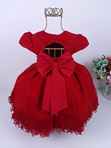 Vestido Infantil Vermelho Social Natal Luxo Festa Aniversário Casamento 1 a 3 Anos Tamanho:1