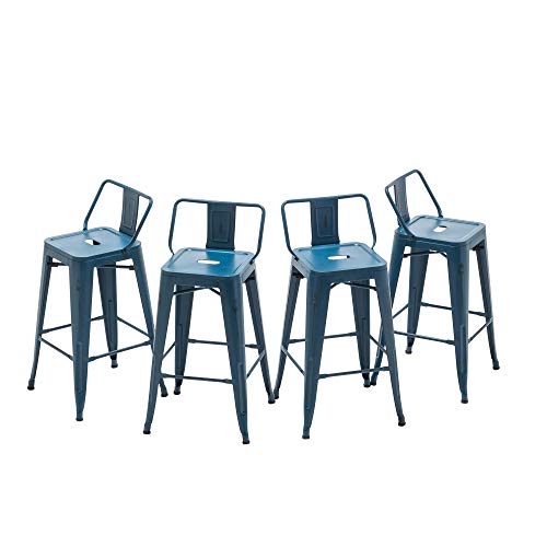 Haobo Home 24" Metal Bar Stools Industrial Barstools Counter Height Stools For Indoor/Outdoor Barstools [Set Of 4] (24", Low Back Distressed Navy) #TOP2