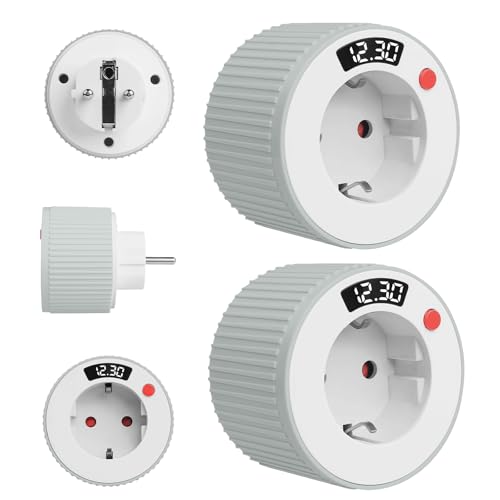 2 Stück Countdown Timer Steckdose 230V 3680W, Mechanischer Zeitschaltuhr Steckdose mit LED Anzeige, 1 Minute bis 24 Stunden Zeitschalter, Automatische Abschaltung, Schaltsteckdose für Haushaltsgeräte