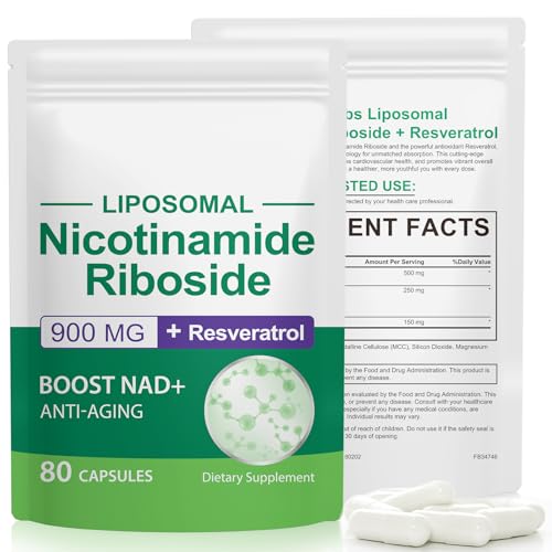 NAD Nicotinamide Riboside, NAD Resveratrol 910mg, Alta Tasa de Absorción, Soporte Energía Celular, Enfoque, Antienvejecimiento (80 Cápsulas)