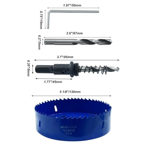 Image of Luomorgo 130mm /5 1 /8 inch Hole Saw | 1 1 /4 inch Cutting Depth, HSS Bi-Metal, For Wood Cornhole Boards Plastic Drywall & Metal Sheet