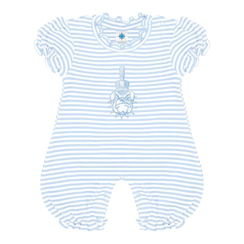 Creative Knitwear Striped Puff Sleeve Romper - The Citadel Bulldogs - Light Blue/White - 3-6 Mos