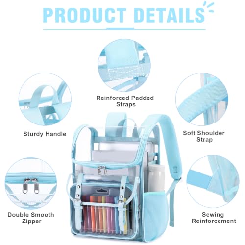 Image of DIGOBAY Clear Backpack with Lunch Bag, Leather Clear Bookbag Heavy Duty | Thick PVC Clear Backpack for Girls Women See Through Transparent Backpacks for Stadium Events College Travel Work, Aquamarine