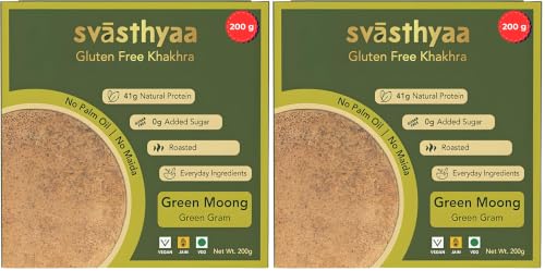 Image of Svasthyaa Green Moong Dal Khakhra | Gluten Free Roasted Khakra Snack | No Palm Oil, No Maida | Healthy Light Diet Snack for Weight Loss | 200g (Pack of 2)