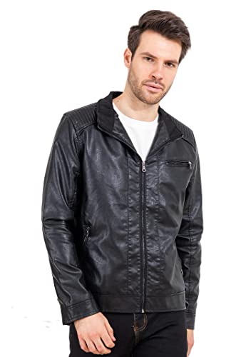 Vicalled Mens Leather Jacket Slim Fit Stand Collar Pu Motorcycle Jacket Lightweight #TOP3