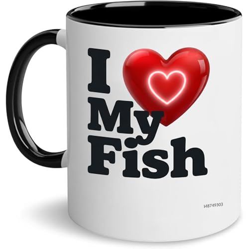 The Garnish Gripper Funny Ceramic Coffee Mug I Love My Fish Theme Gift for Aquarium Hobbyists and Durable White Tea Cup