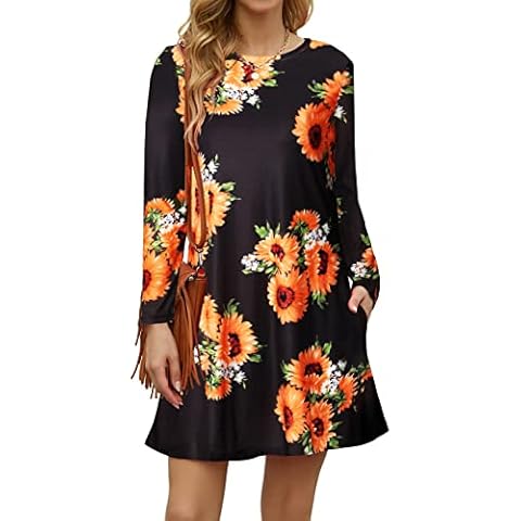 Moskill Long Sleeve Causal Dresses for Women with Pockets X-Large Sun Flower Cover