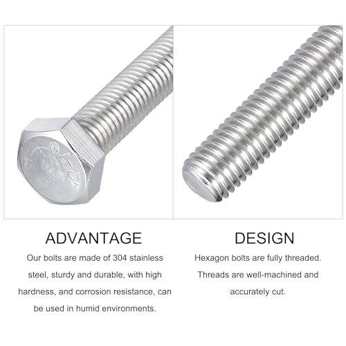 Image of METALLIXITY Hex Bolts (M12-1.75x110mm) 2Pcs, 304 Stainless Steel Coarse Fully Threaded Hex Head Screw Bolt Machine Screws - for Furniture Repair, Silver