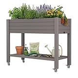 Fancyango Resin 33.7h Tall Raised Garden Bed Outdoor with Wheels & Shelf, Divisible Planter Box with Drainage Gauge for Vegetables/Herbs, Patio-Balcony-Backyard, Gray (33.7' H)
