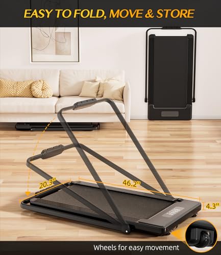 Bifanuo 2 in 1 Folding Treadmill, Smart Walking Running Machine with Bluetooth Audio Speakers, Installation-Free，Under Desk Treadmill for Home/Office Gym Cardio Fitness（Black） - Thumbnail 4