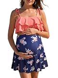 SHEKINI Mutterschaft Bikini Set Bademode Ruffle Schwangerschaft Binde-Schultergurte Zweiteiliger Badeanzug Umstandsbikini Baderock Elegant