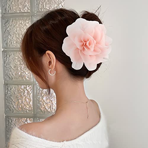 Cinaci 4 Pack Chiffon Big Rose Flower Bow Plastic Hair Claw Clips Barrettes Clamps Ponytail Holder Buns Chignon Holder Accessories For Women Girls #TOP1