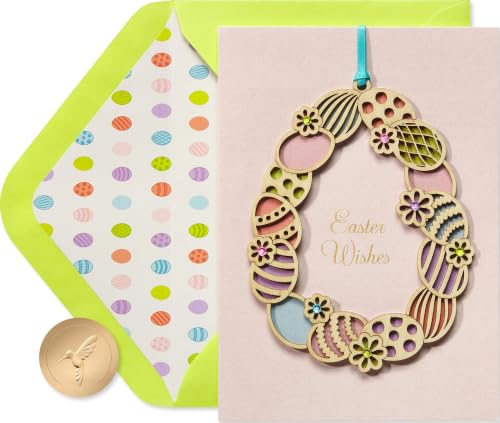Papyrus Easter Card with Wooden Egg Ornament (Blessings of Family and Friends)