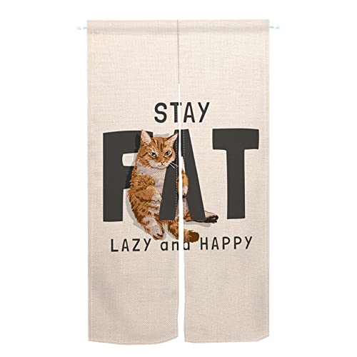 ChloropLastid Cute Cat Noren Japanese Curtain Doorway Curtain, Orange Cat Tapestry for Wall Hanging, Japanese Noren Bedroom Partition Kithchen Divider Bathroom Door Decor, 33.5"x 59"
