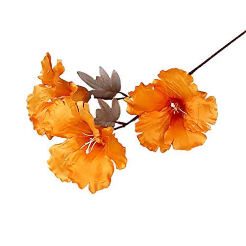 1 Bouquet Artificial Flower 3 Heads Realistic Faux Silk Flower Hibiscus Blossom Simulation Flower For Home Wedding Porch Window Diy Decor - Orange #TOP16