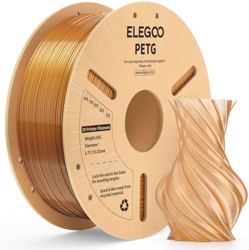 ELEGOO PETG Filament 1.75mm Translucent Bernstein 1KG, 3D Drcuker Filament | Transparentes Hohe Präzision, Robust & Langlebig, 1kg Spule (2,2lbs) Für die meisten 3D Drucker