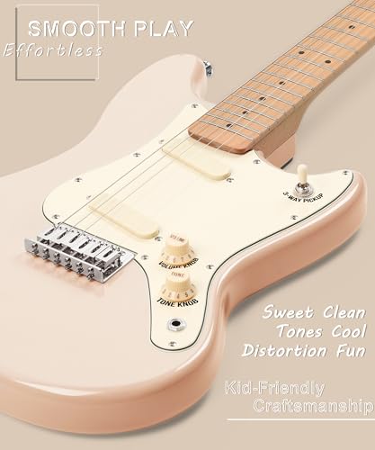 Image of AKLOT Mini Kids Electric Guitar: 3 /4 Size Guitar Kit for Beginners, 1.5in Narrow Neck for Small Hands, Easy to Play, Age 6-12, 36 inch, 10W Amp, Gig Bag, Strap, Cable, Picks & Lesson Book(Cream)