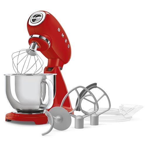Image of SMEG SMF05 Forte 5-Qt Stand Mixer with 750W Motor, Smooth Start & SteadyMix, Flex Edge Beater, 10 Speeds, Stainless Steel Bowl - Retro 50's Style Planetary Mixer for Dough, Baking & Desserts-Red
