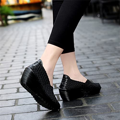 Veroders Women's Woven Elastic Platform Sandals Platform Wedge Sandals for Women Slip-On Wedge Pumps Handmade Breathable Comfortable Fashion Shoes2