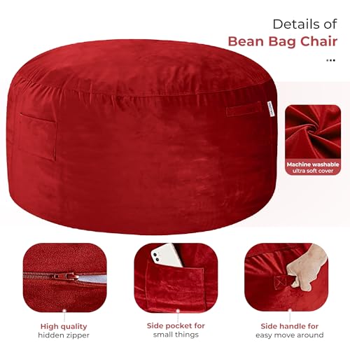 Image of HABUTWAY Bean Bag Chair: Giant 5' Memory Foam Furniture Bean Bag Chair with Microfiber Cover - 5Ft,Red