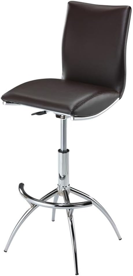 Pemberly Row Adjustable Bar Stools, Set of 2, Faux Leather Upholstered, Gray and Chrome Finish, Height Adjustable, Metal Construction, Contemporary Design for Dining or Bar Area