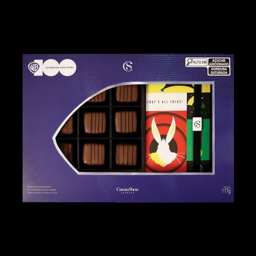 CESTA CHOCOLATE CRIANCAS LONEY TUNES CACAU SHOW, COM PELUCIA PERNALONGA